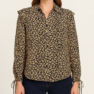 Inclán Studio Houston Sampson Top Large Cotton Ruffle Shoulder Blouse in Neutral